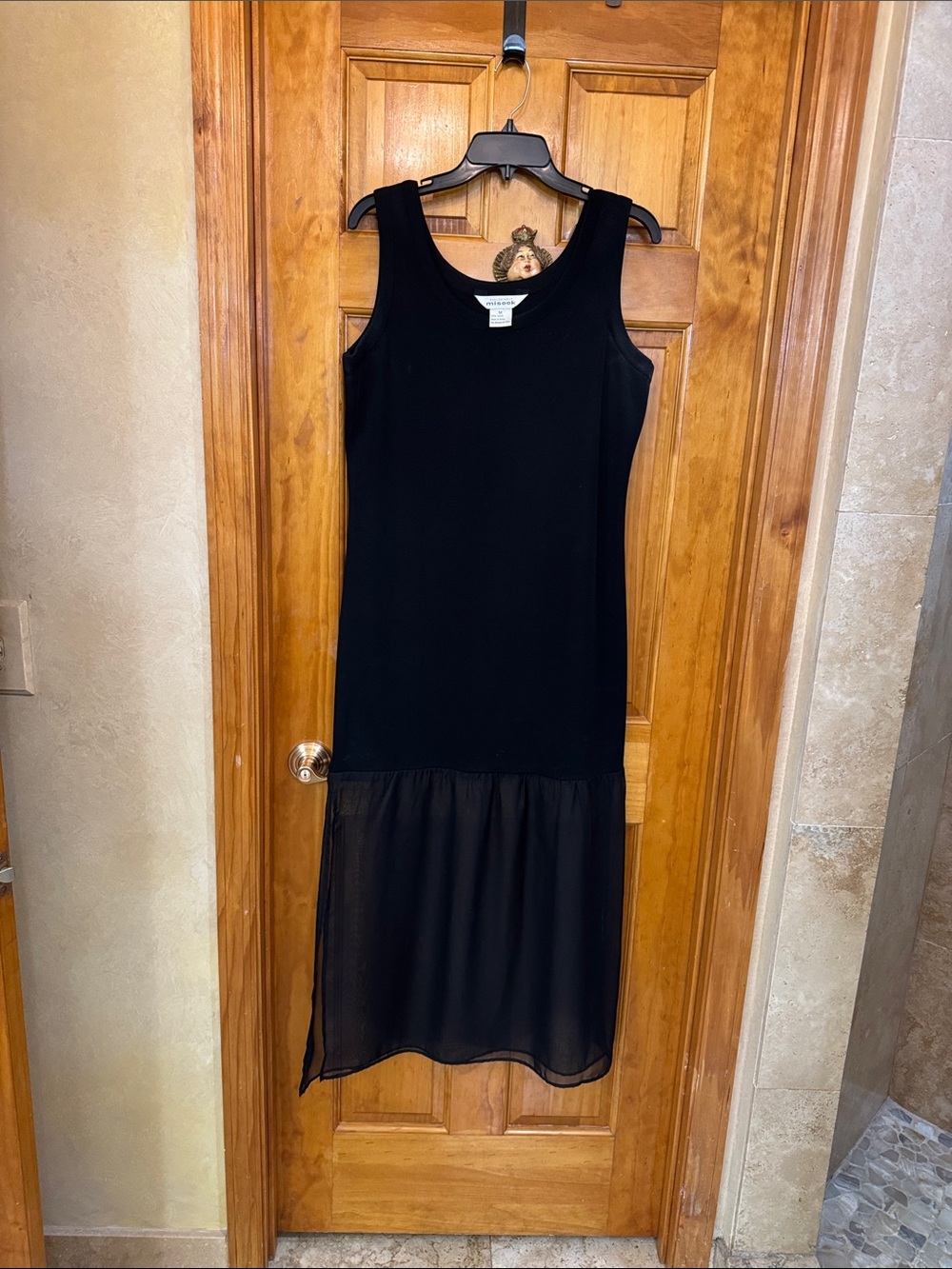Misook Black Sleeveless Maxi Dress with Sheer Hem